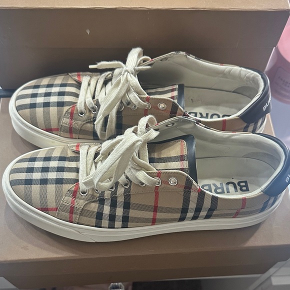 Burberry Men's Plaid Sneakers - Beige, Black, and Red - Picture 1 of 3